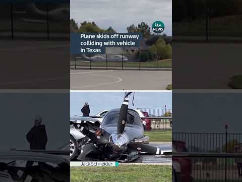Plane skids off runway and crashes into car in Texas #itvnews
