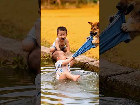 Dog saves drowning child in water 💦👶🐶. #animals #dog #cutebaby #shorts #ytshorts #trending #viral