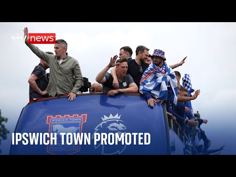 Ipswich Town fans enjoy 'long-awaited' open-top bus celebrations after Premier League promotion