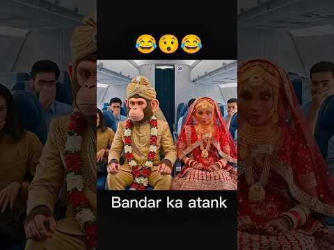 When the monkey got married and had a fight in the plane 😂 #monkey #bablu #ai #bandar #trending