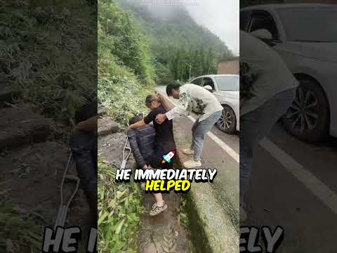 Heroic Man Helps Poor Brother and Sister Cross the Drain