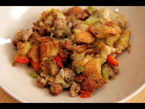 Homemade Sausage Stuffing Recipe - Laura Vitale - Laura in the Kitchen Episode 235 - UCNbngWUqL2eqRw12yAwcICg