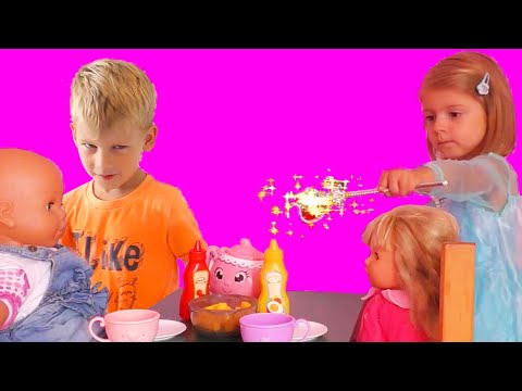 Kids playing pretend play Kids TV Video comic witch perform magic Brother disappear with Kids Toys