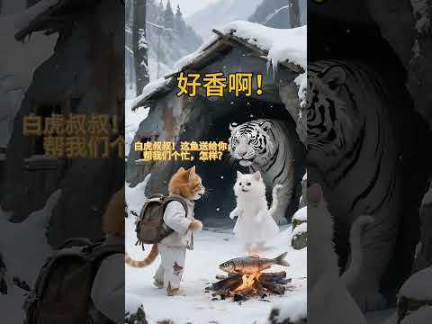 猫の動画サムネイル - 雪天黑衣橘猫冒充叔叔拖走小白！小橘白虎联手闯深山端老巢 #shorts #ai