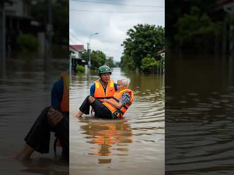 Người lính cứu hộ bế cụ già trên tay khi mưa lũ 2025 việt nam