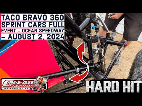 HARD HIT! Ocean Speedway 360 Winged Sprint Cars | Heat, Dash, &amp; A Main Event | August 2, 2024 - dirt track racing video image