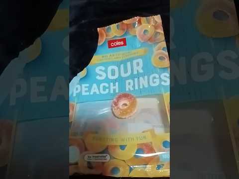 Coles Brand Buck Fifty Sour Peach Rings. Best Peach Rings Ever #confectionary #gummy