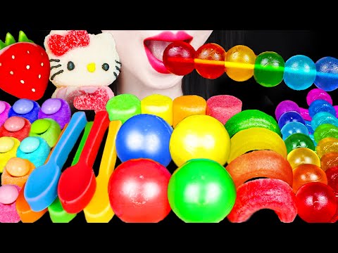 ASMR Rainbow Dessert Jelly Balls Edible Spoon 레인보우 젤리 숟가락 디저트 먹방 Mukbang, Eating