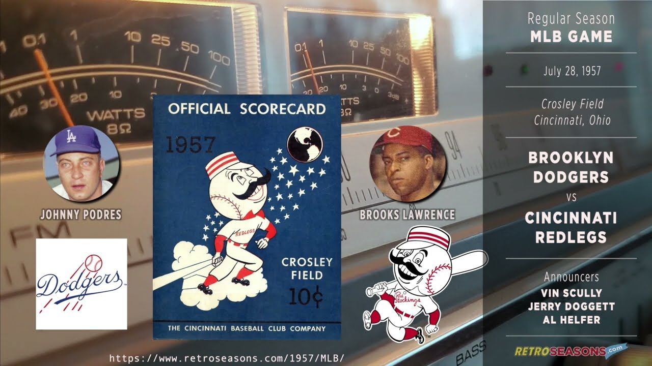 Brooklyn Dodgers vs Cincinnati Redlegs - Scully - Radio Broadcast video clip