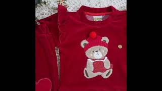 Conjunto Infantil Menina calça sarruel e blusa com babados na cor vermelha