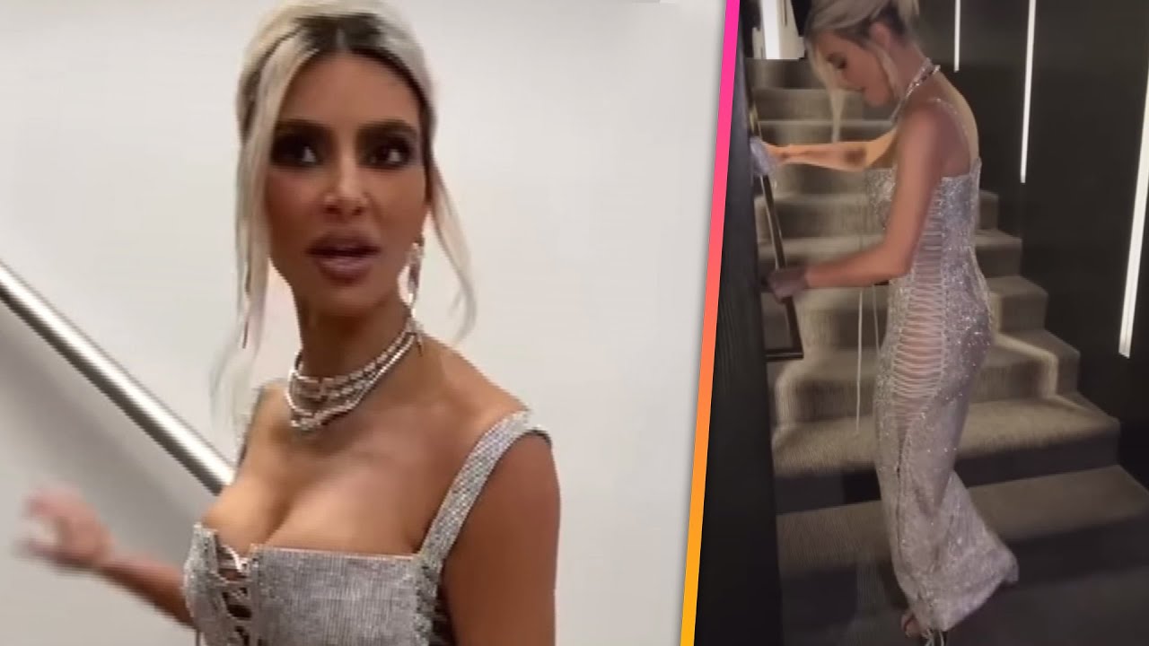 Kim Kardashian STRUGGLES to Walk in Crystal Gown