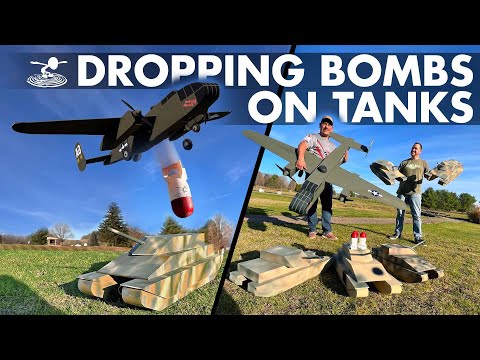 Giant B-25 Drops Bombs on Tanks - UC9zTuyWffK9ckEz1216noAw
