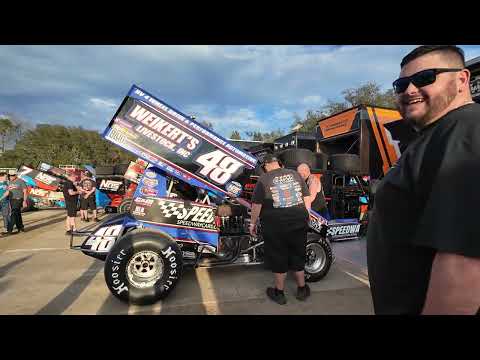 We took a walk through the pit area before Thursday's World of Outlaws event at Volusia - dirt track racing video image