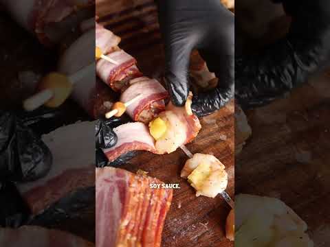 Delicious bacon-wrapped shrimp skewers perfect for your next BBQ #shorts 🔥🥓🍤