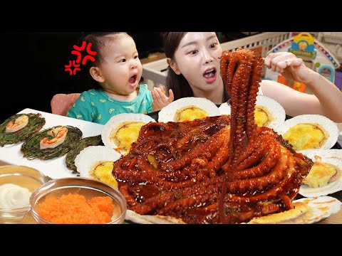 가리비 치즈구이에 매콤한 낙지 볶음 & 새우부추전! 쏘영한끼 레시피 먹방 Scallops Cheese Small Octopus Seafood Mukbang ASMR Ssoyoung