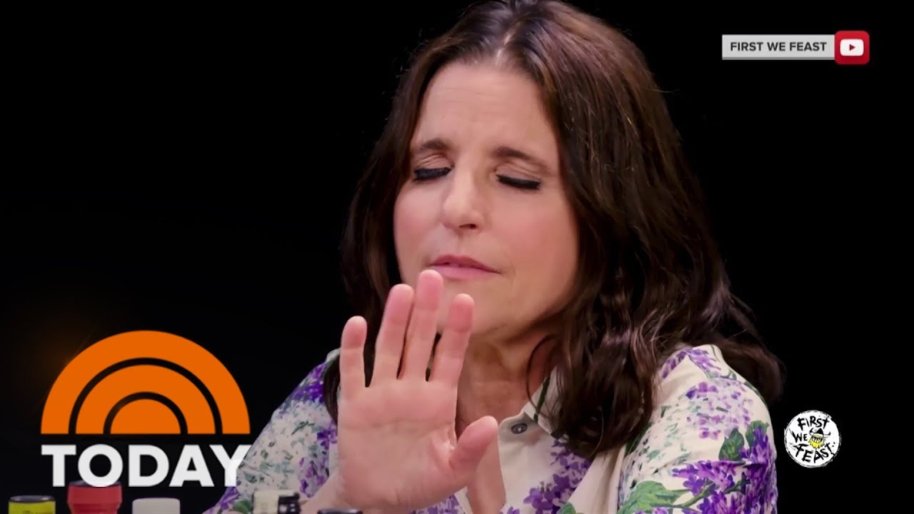 Julia Louis-Dreyfus struggles to eat insanely hot chicken wings