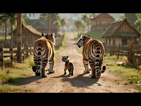 An orange cats saved a baby tiger, and it grew up to protect the village.#animation #cat #story