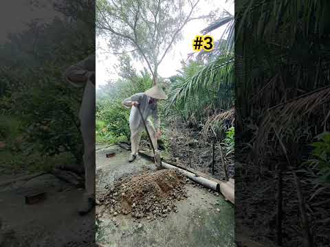 Một mình xây bờ kè sông Phần3 đổ móng trụ xi măng! Building a flood wall with my own hands in storm