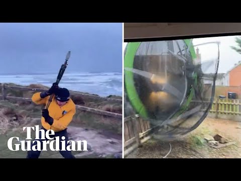 Trampoline goes flying as Storm Éowyn hits UK and Ireland