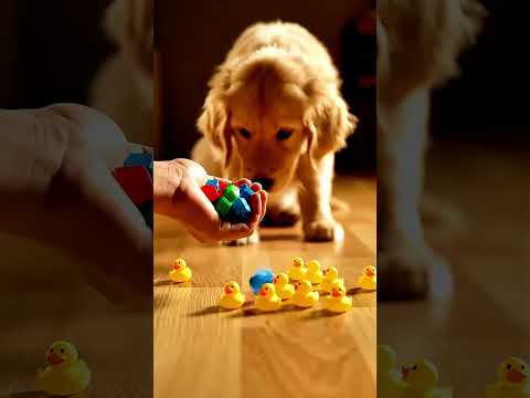 puppy watches plastic duck being slowly poured down 🐶 🌈 #asmr #puppy #satisfaction #reverse video