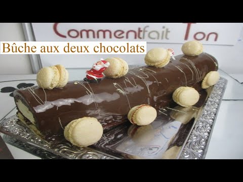 Bûche aux deux chocolats-croustillant praliné et macaron par Commentfait Ton