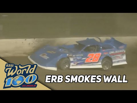 Dennis Erb, Jr. Into Wall HARD While Leading World 100 Heat Race At Eldora Speedway - dirt track racing video image