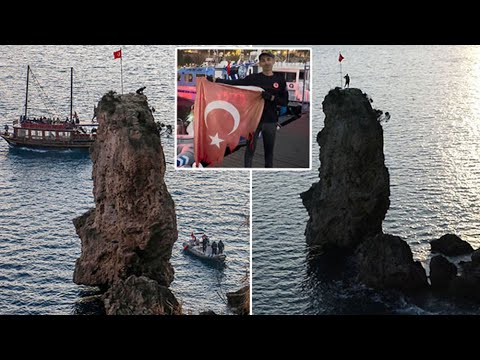 Yıpranmış Türk Bayrağını Değiştirmek İçin Çıktığı Kayalıkta Mahsur Kaldı 'Gönlüm Razı Olmadı' Dedi