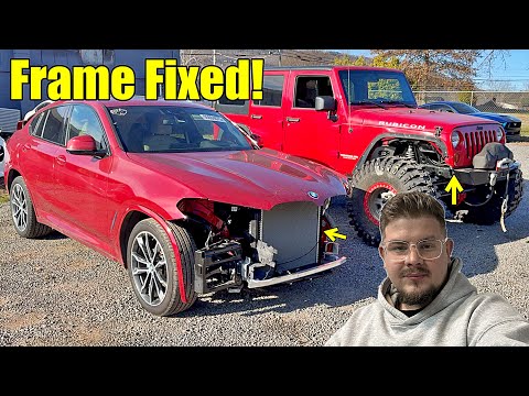 Fixing The Damaged Frame On A BMW X4 And A Jeep Wrangler!