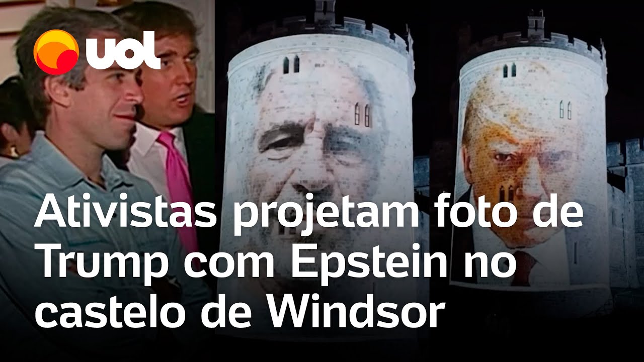 Trump e Epstein: ativistas projetam foto do presidente dos EUA com criminoso sexual em Windsor