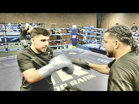 Super featherweight contender Andres Cortes amazing padwork at Top Rank Gym