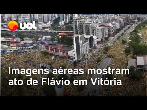 Flávio Bolsonaro com Nikolas e Tarcísio em Vitória: Imagens de drone mostram <strong>ato</strong> no ES