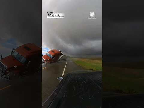 Tractor Trailer Crashes onto Storm Chaser Car During Tornado