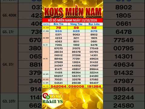 Kết quả xổ số miền <strong>nam</strong> thứ 3 ngày 13/10/2026 (<strong>xs</strong> Bến Tre, <strong>xs</strong> Vũng Tàu, <strong>xs</strong> Bạc Liêu)
