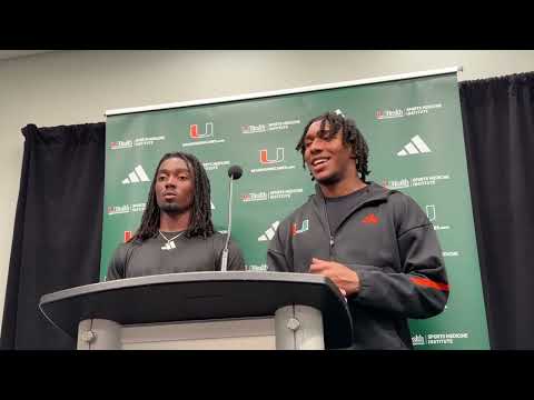 Miami Hurricanes CB Xavier Lucas and WR Tony Johnson post-Stanford