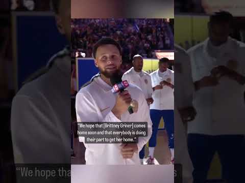 Steph Curry took a moment to show support to Brittney Griner at the Warriors ring ceremony video clip