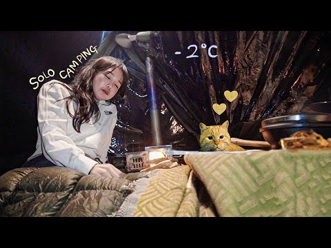 -2℃ 아늑한 K코타츠(By.양은밥상) 솔로캠핑 /부제: 첨보는 고양이들 호구 쟁탈전🐈🐈 / 삼겹살화덕찜&달래간장밥 +🍺 화로 돌판구이 /바닷가캠핑 / 태안둘레길캠핑장