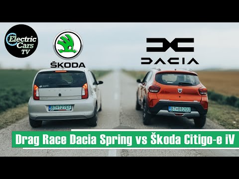 Dacia Spring vs Škoda Citigo-e iV Drag Race 1/4 mile - Electric Cars TV