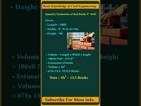 Basic knowledge of civil engineering | Bricks calculation | #civilengineering #shorts #viral