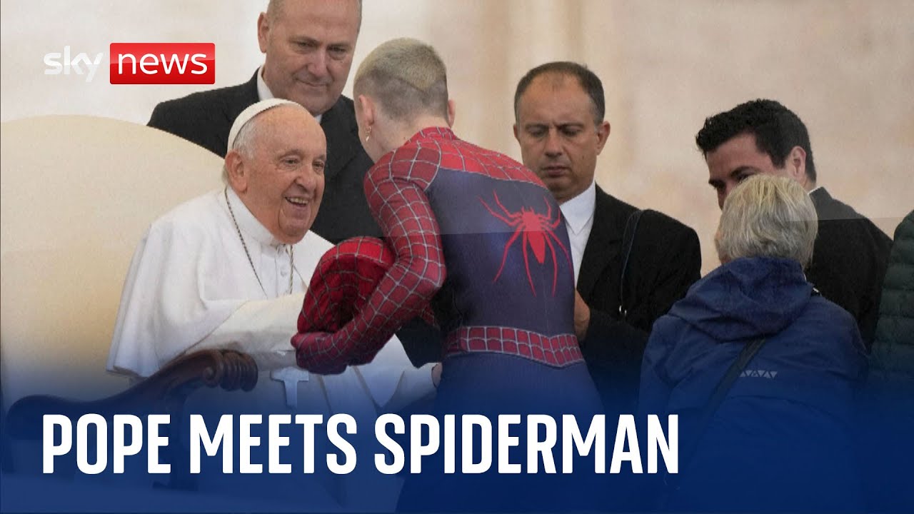 Pope Francis meets Spiderman during weekly audience