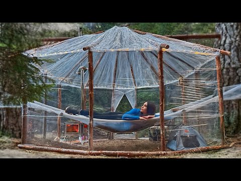 Building Hot Winter Cabin with Plastic Wrap | Survival camping in the woods | ASMR
