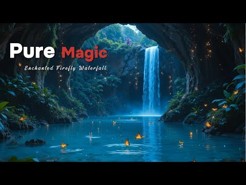 4K Enchanted Waterfall Ambience Deep Sleep Relaxation with Fireflies​ Butterflies Eps105