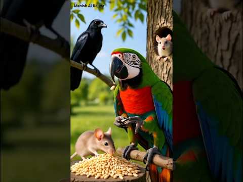 This friendship was between a parrot, a Red crow, and a mouse. 2025#shortvideo #ai #cartoon