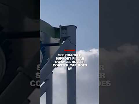 See cracked support pillar sway as roller coaster car goes by