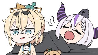 【手描き】ホラゲーをやる風真と寝落ち寸前のラプ様
