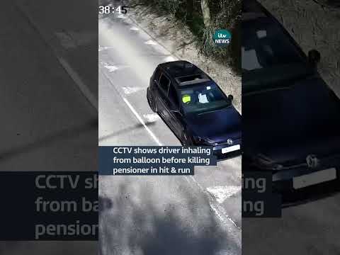 Watch CCTV showing driver inhaling from balloon before killing pensioner in hit-and-run | ITV News