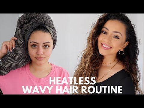 MY HEATLESS BEACHY WAVES HAIR ROUTINE | CURLY HAIR