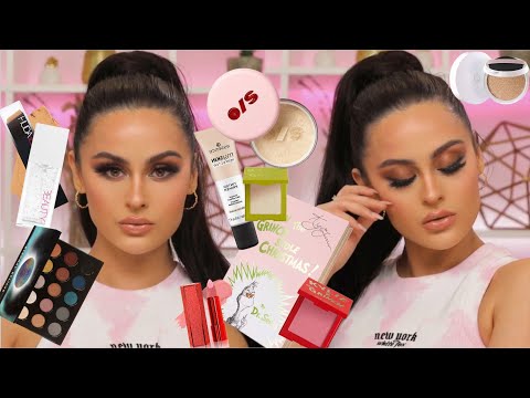Testing New Makeup l Kylie X Grinch, Huda beauty + more! HUGE HOLIDAY GIVEAWAY!