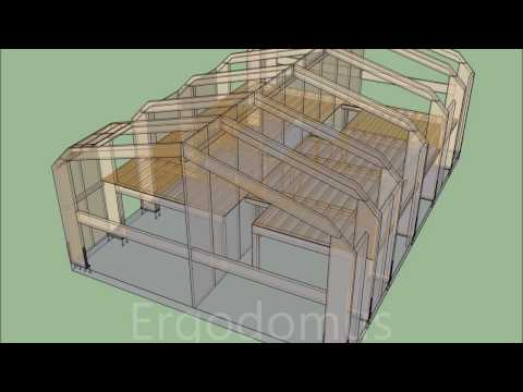 Fasi di montaggio struttura in legno edificio per civile abitazione su 2 piani. Struttura portante a portali e xlam.