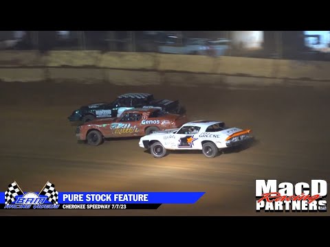 Pure Stock Feature - Cherokee Speedway 7/7/23 - dirt track racing video image