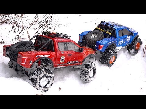 RED & BLUE Ford F150 RAPTORS - SNOW at the CREEK: 1/8 scale Cragsman | RC ADVENTURES - UCxcjVHL-2o3D6Q9esu05a1Q